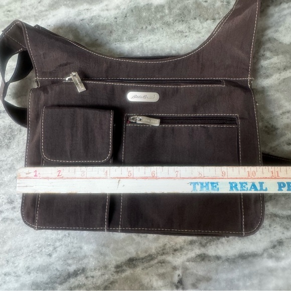 Eddie Bauer brown nylon crossbody bag purse multi-compartments - Picture 7 of 9
